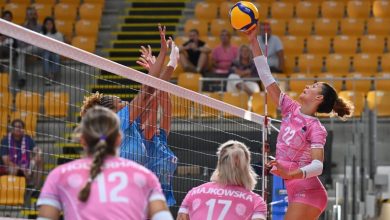 Raquel Lazaro of Beziers Volley is in action during day 3 of the CEV Volleyball Challenge Cup 2025 Women - Prequalification Round WEVZA CUP between Bezier VB and CV Kiele Socuellamos at the Palazzetto dello Sport in Rome, Italy, on September 20, 2024. (Ph