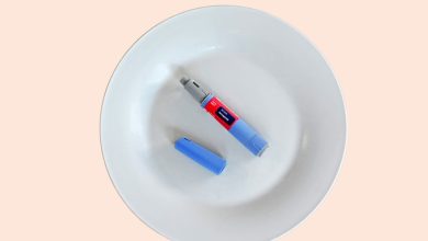 Semaglutide injecting  pen with lid on a white plate