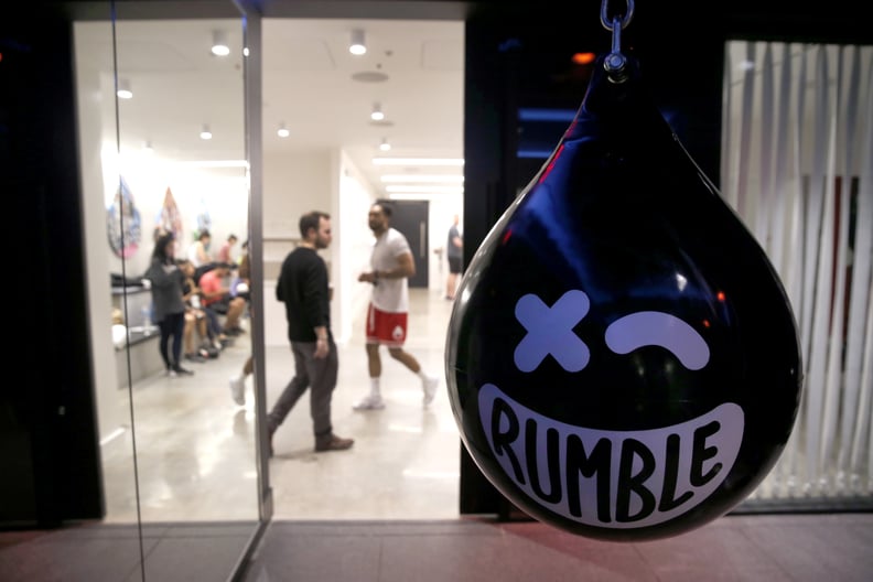 A water-filled punching bag hangs from the private studio at the Rumble boxing gym in the Financial District in San Francisco, Calif. on Tuesday, Dec. 18, 2018. (Photo By Paul Chinn/The San Francisco Chronicle via Getty Images)