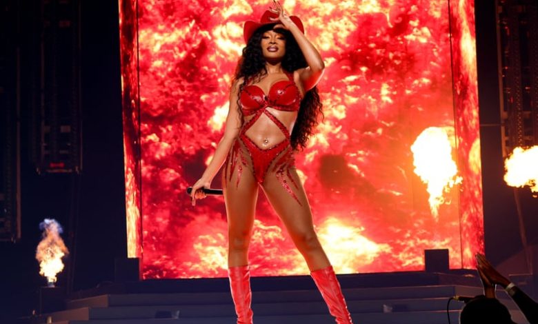 HOUSTON, TEXAS - JUNE 15: Megan Thee Stallion performs during the Hot Girl Summer Tour at Toyota Center on June 15, 2024 in Houston, Texas.  (Photo by Kevin Mazur/Getty Images for Live Nation)