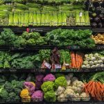 View of well ordered vegetables for sale in a supermarket