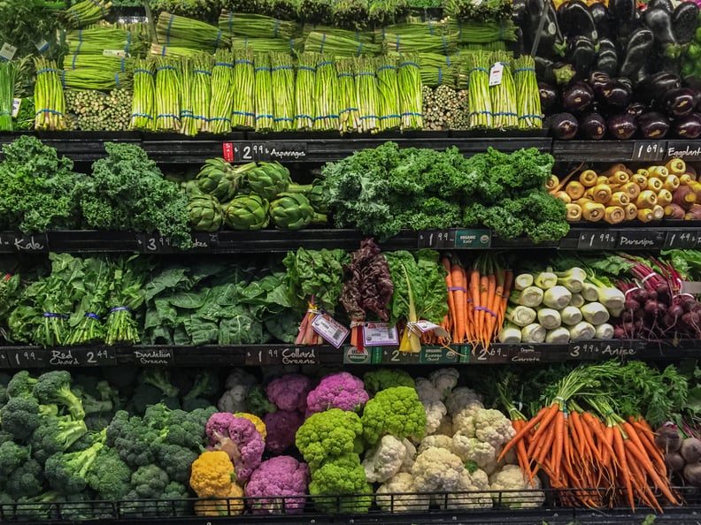 View of well ordered vegetables for sale in a supermarket