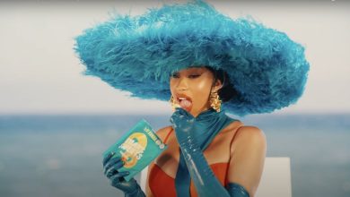 Cardi B eating smart sweets gummies in "Bongos" music video