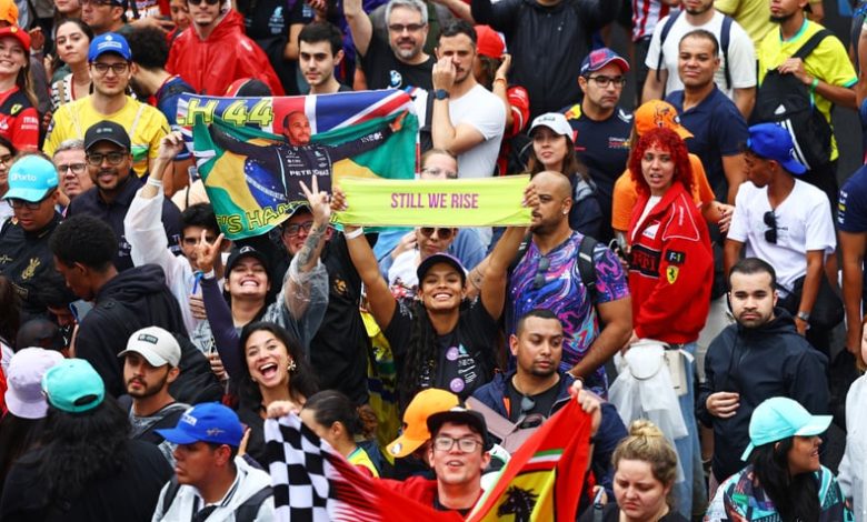 Fans show their support for Lewis Hamilton of Great Britain and Mercedes after the F1 Grand Prix of Brazil.