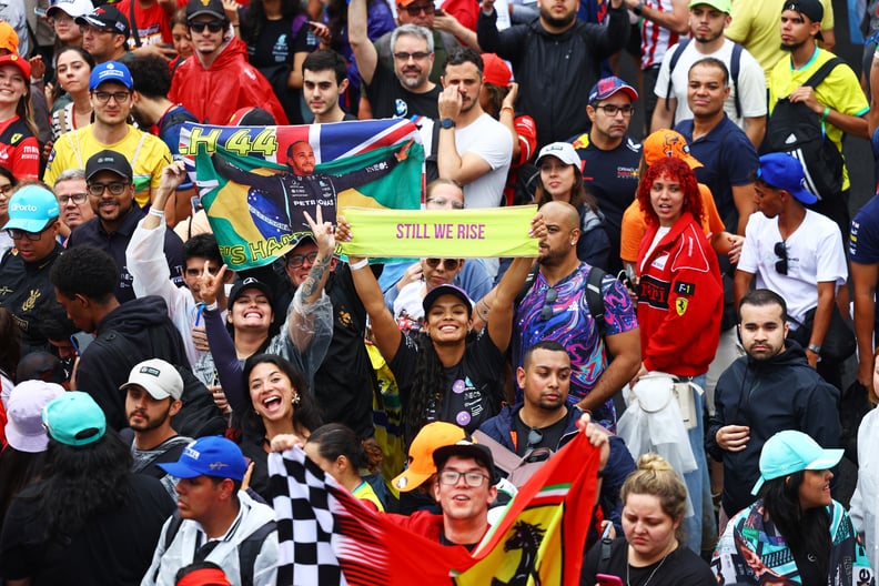 Fans show their support for Lewis Hamilton of Great Britain and Mercedes after the F1 Grand Prix of Brazil.