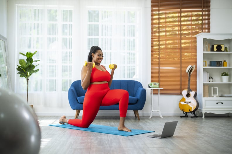 woman doing a workout online on laptop as part of 75 soft challenge