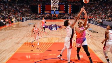 PHOENIX, AZ - JULY 20: Brionna Jones #42 of Team WNBA drives to the basket during the game against the USA Basketball Women's National Team during the 2024 WNBA All Star Game on July 20, 2024 at Footprint Center in Phoenix, Arizona. NOTE TO USER: User exp