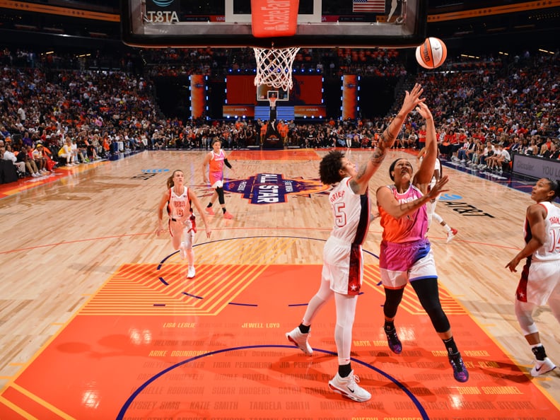 PHOENIX, AZ - JULY 20: Brionna Jones #42 of Team WNBA drives to the basket during the game against the USA Basketball Women's National Team during the 2024 WNBA All Star Game on July 20, 2024 at Footprint Center in Phoenix, Arizona. NOTE TO USER: User exp